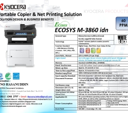 KYOCERA ECOSYS M3860 IDN (Fotocopy Portable High Speed 60ppm, A4 & Folio – Mono)