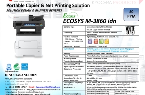 KYOCERA ECOSYS M3860 IDN (Fotocopy Portable High Speed 60ppm, A4 & Folio – Mono)