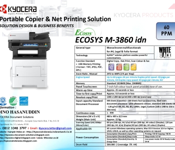 KYOCERA ECOSYS M3860 IDN (Fotocopy Portable High Speed 60ppm, A4 & Folio – Mono)