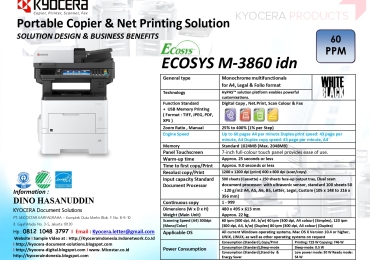 KYOCERA ECOSYS M3860 IDN (Fotocopy Portable High Speed 60ppm, A4 & Folio – Mono)